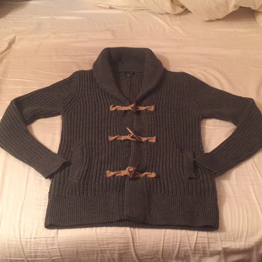 J. Crew XS Green Wool Shawl Collar Toggle Cardigan